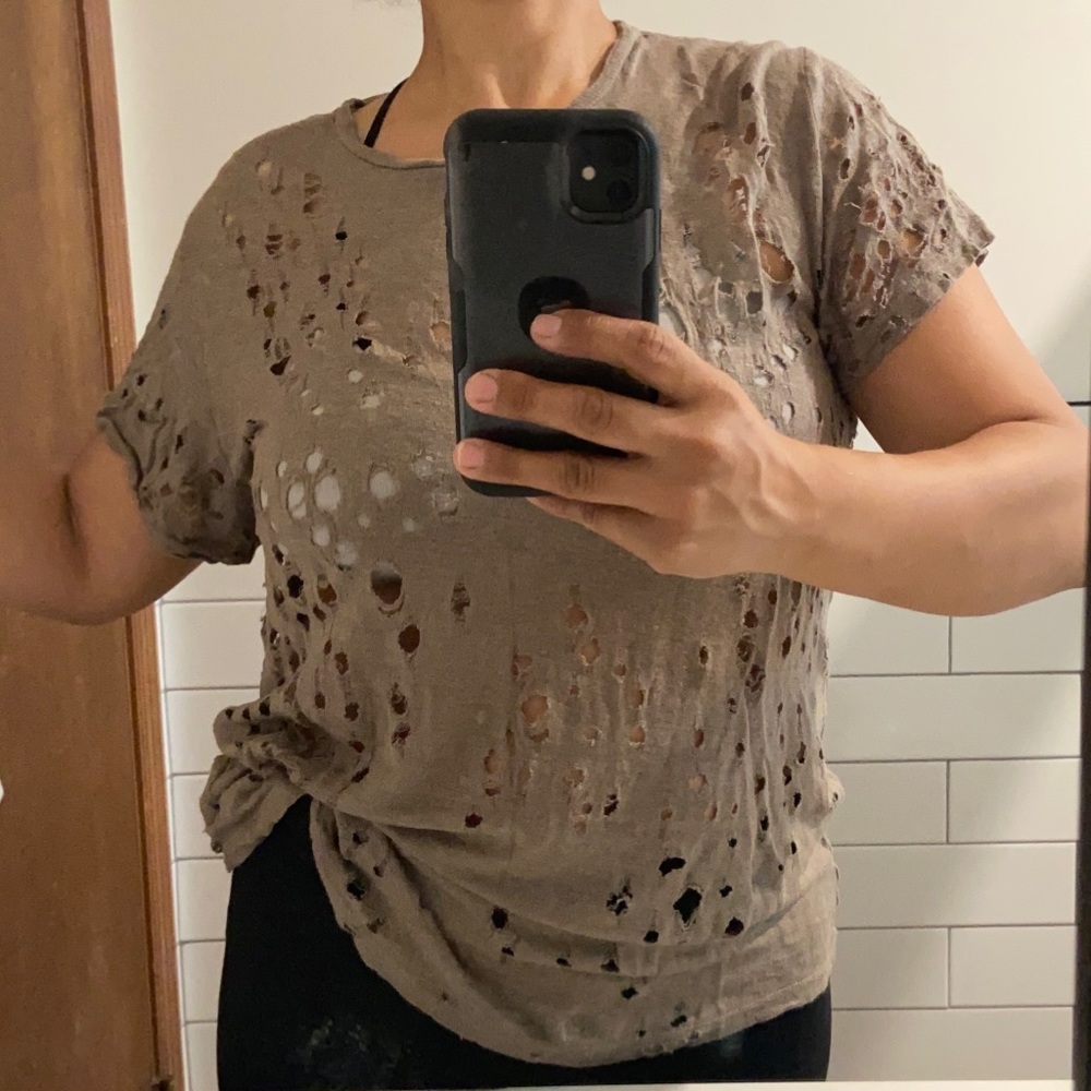 IRO Linen Distressed Clay Tee t-shirt top sheer - Picture 14 of 17